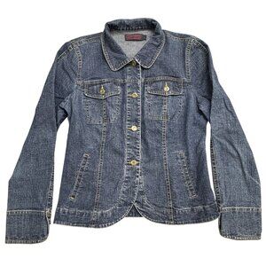 Tribal Denim Womens Blue Jean Jacket Size 8 Button Up Pockets Long Sleeve Collar